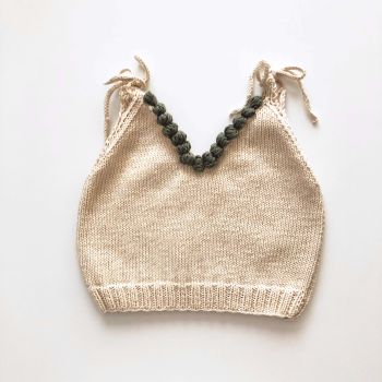 Eva Knit Top - w/Popcorns , natural + sage, ecru + cinnamon