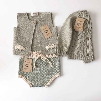 Felice Vest, Blossom Cardigan, Folk Bloomer - seaweed set