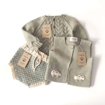 Felice Vest, Blossom Cardigan, Folk Bloomer - seaweed set