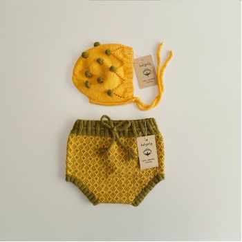 Folk Bloomers - Blossom Popcorn Bonnet - lemon-olive set