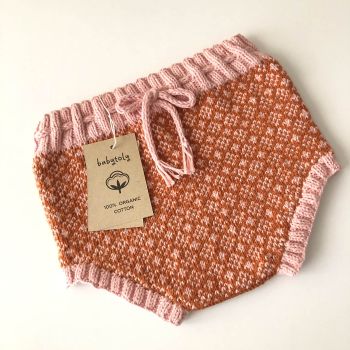 Folk Bloomers - salmon pink, seaweed, camel