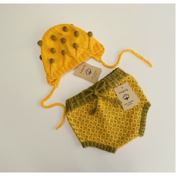 Folk Bloomers - Blossom Popcorn Bonnet - lemon-olive set