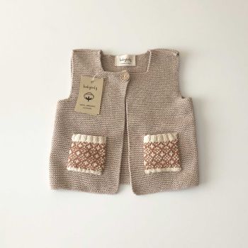 Folk Vest -beige-with-terracotta pocket