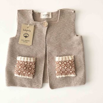 Folk Vest -beige-with-terracotta pocket