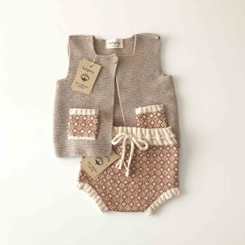 Folk Vest and bloomer - beige-natural, terracotta-set