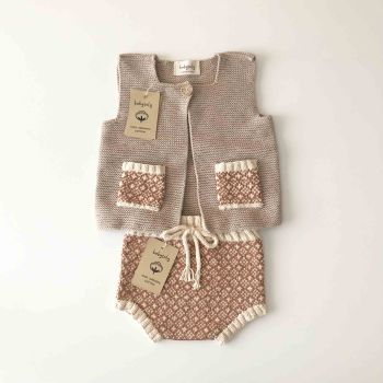 Folk Vest and bloomer - beige-natural, terracotta-set