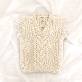 ' Baby Alpaca Cable Vest - Beanie Set - 100% Baby Alpaca Chunky - natural, oatmeal