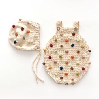 ' Rainbow Popcorn Romper and Bonnet set, natural