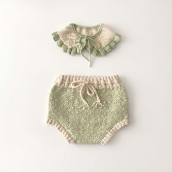 Folk Bloomers, Peter Pan collar set - natural x pistachio