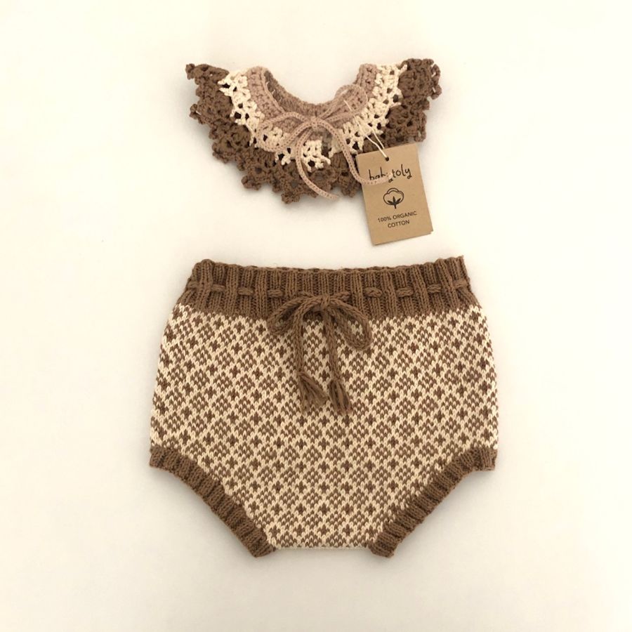 Folk Bloomers, Crochet collar set - pistachio, pigeon, olive, camel