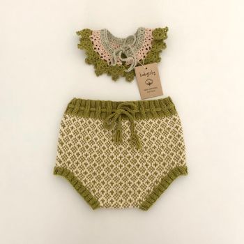 Folk Bloomers, Crochet collar set -  pistachio, pigeon, olive, camel