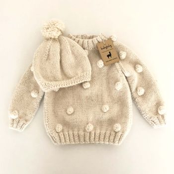 ' Baby Alpaca Popcorn Sweater Beanie Set - 100% Baby Alpaca Chunky - natural, oatmeal