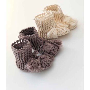Popcorn Bonnet and Ivy Booties - Taupe