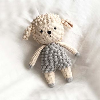 Crochet Lamb Doll 10.2" - 26 cm silver, honey