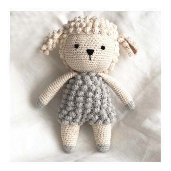 Crochet Lamb Doll 10.2" - 26 cm silver, honey