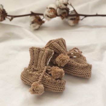 Luna Pompom Booties - Birch