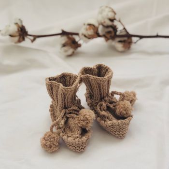 Luna Pompom Booties - Birch