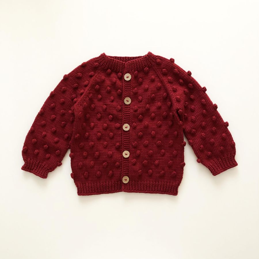 Popcorn Cardigan new deep red olive black
