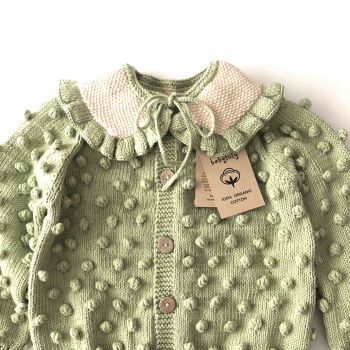 Popcorn Cardigan and Peter Pan collar  set *new, select colors, pistachio