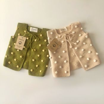 Popcorn Vest , olive-natural