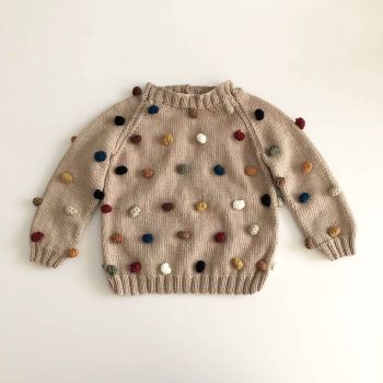 Rainbow Popcorn Sweater - Beige, Ecru *knit stitch*