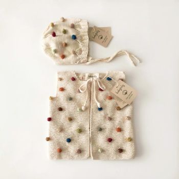 ' Rainbow Popcorn Vest and Bonnet set, natural